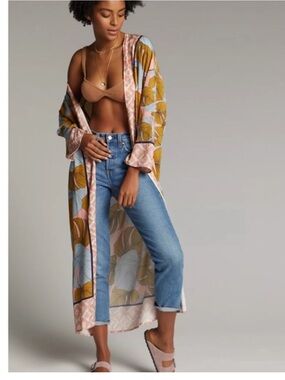 🤍 Bl^nk London Blank Sophia Kimono One Size 100% Viscose Palm Print Tropical